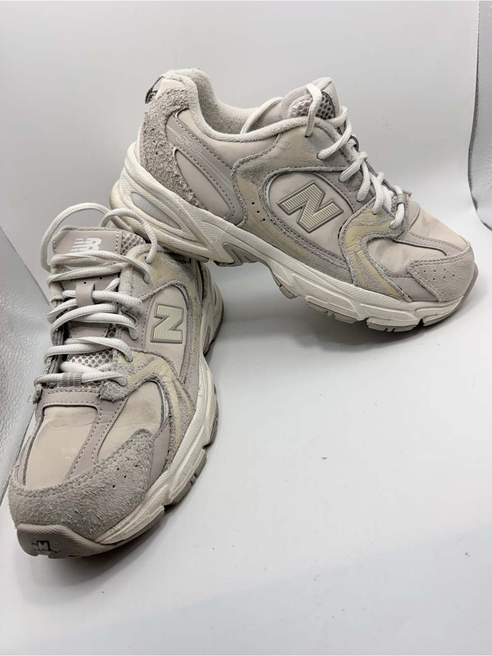 New Balance Beige and Cream Suede-Trim Runner Sneakers